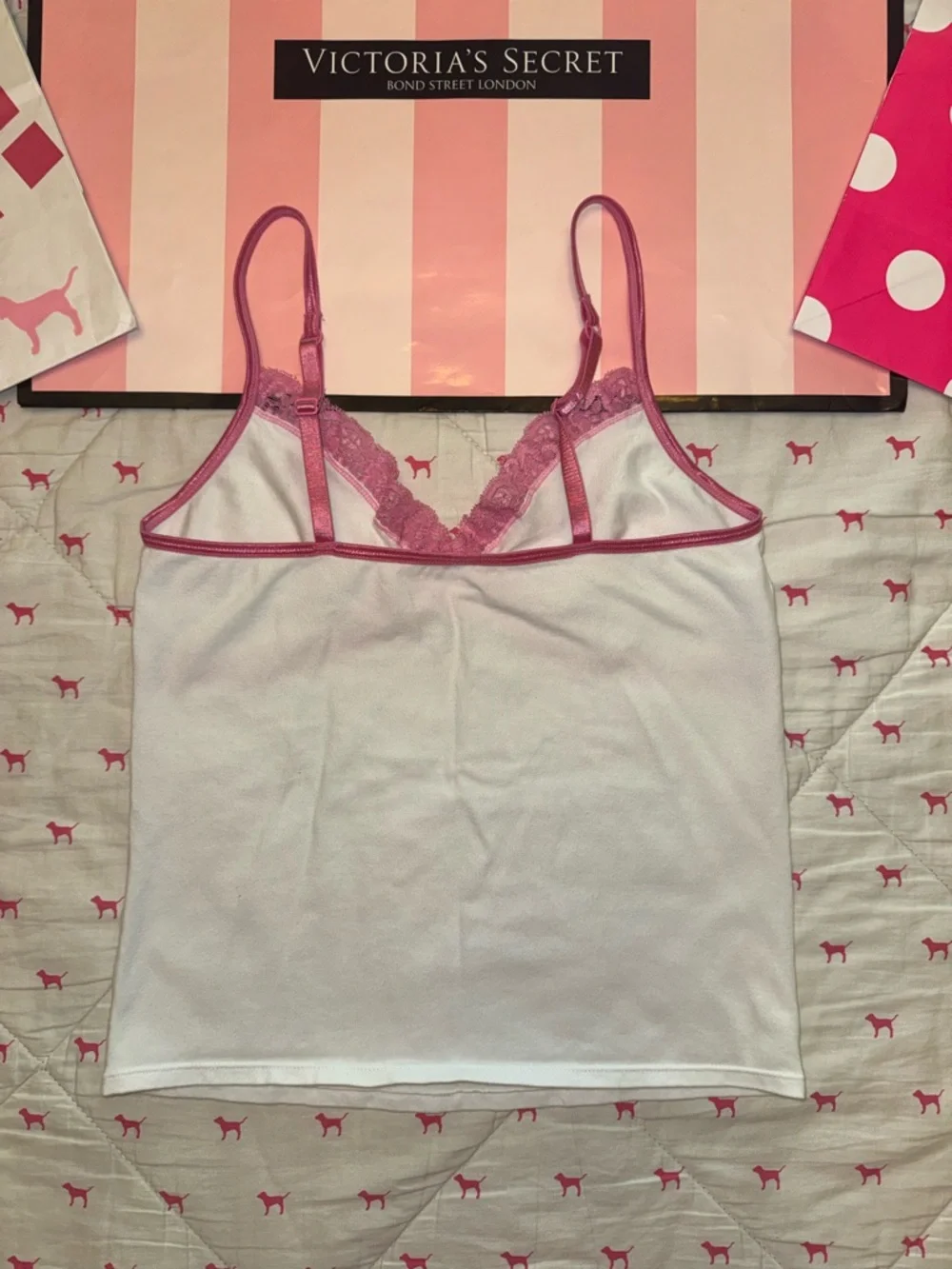 VS PINK VINTAGE Y2K SET FLORAL LOVE BOOTY SHORTS & LACE TRIM CAMI TANK TOP NWOT - Picture 3 of 13